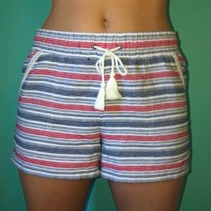Red, blue, and white shorts
